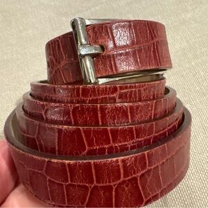 Vintage NY & Co Croc Embossed Leather Belt Dark Red Silver Buckle Size XL